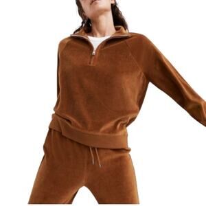 MADEWELL Velour Half Zip Sweatshirt Sz M Brown Loungewear Everyday Outdoor EUC